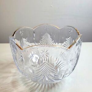 Vintage Mikasa Christmas Tree Gold Cystal Bowl Etched Christmas Trees & Stars